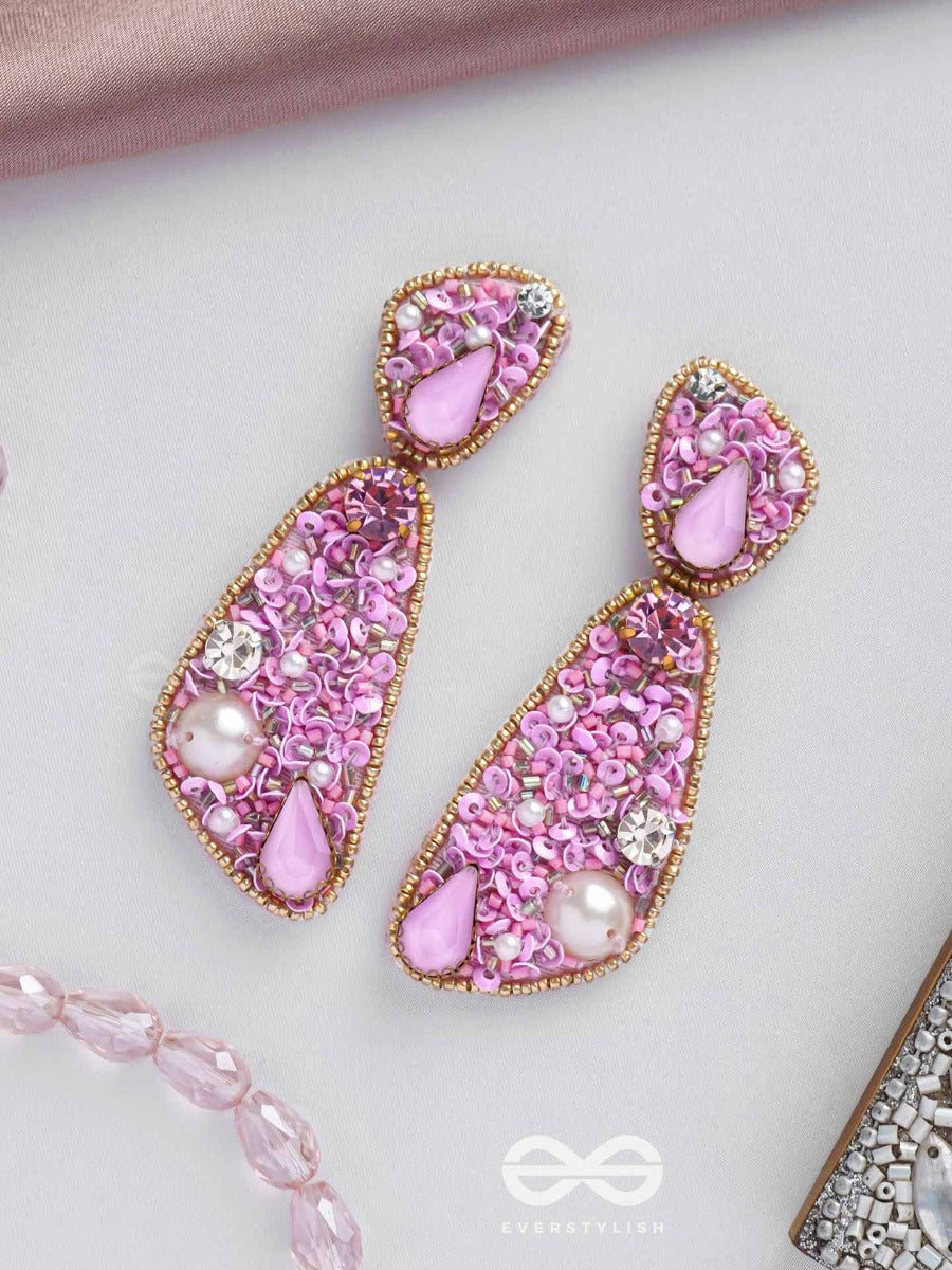 Manikya- The Pink Allure- Stones, Sequins And Beads Embroidered Earrings
