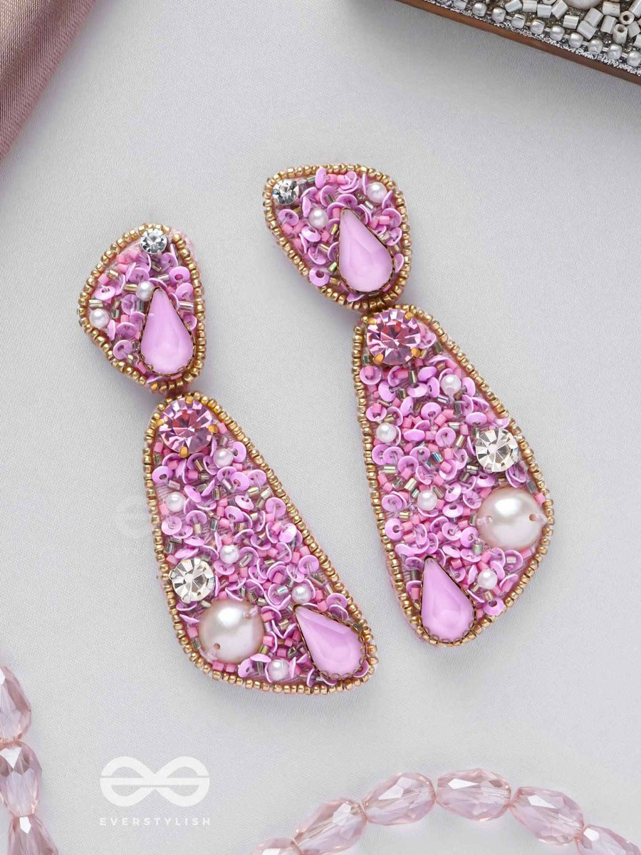 Manikya- The Pink Allure- Stones, Sequins And Beads Embroidered Earrings