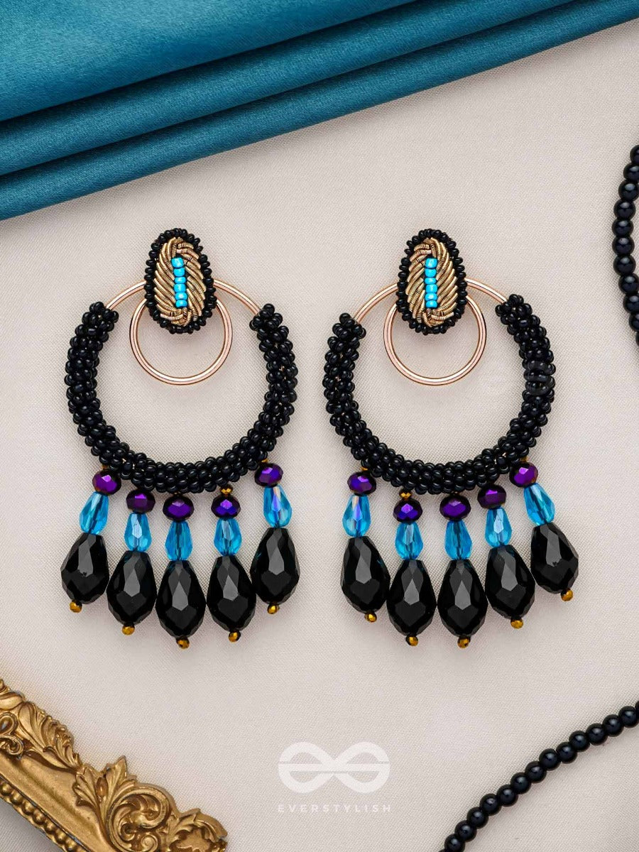 Abhineela - The Mysterious Night - Beads And Glass Drops Hand Embroidered Earrings