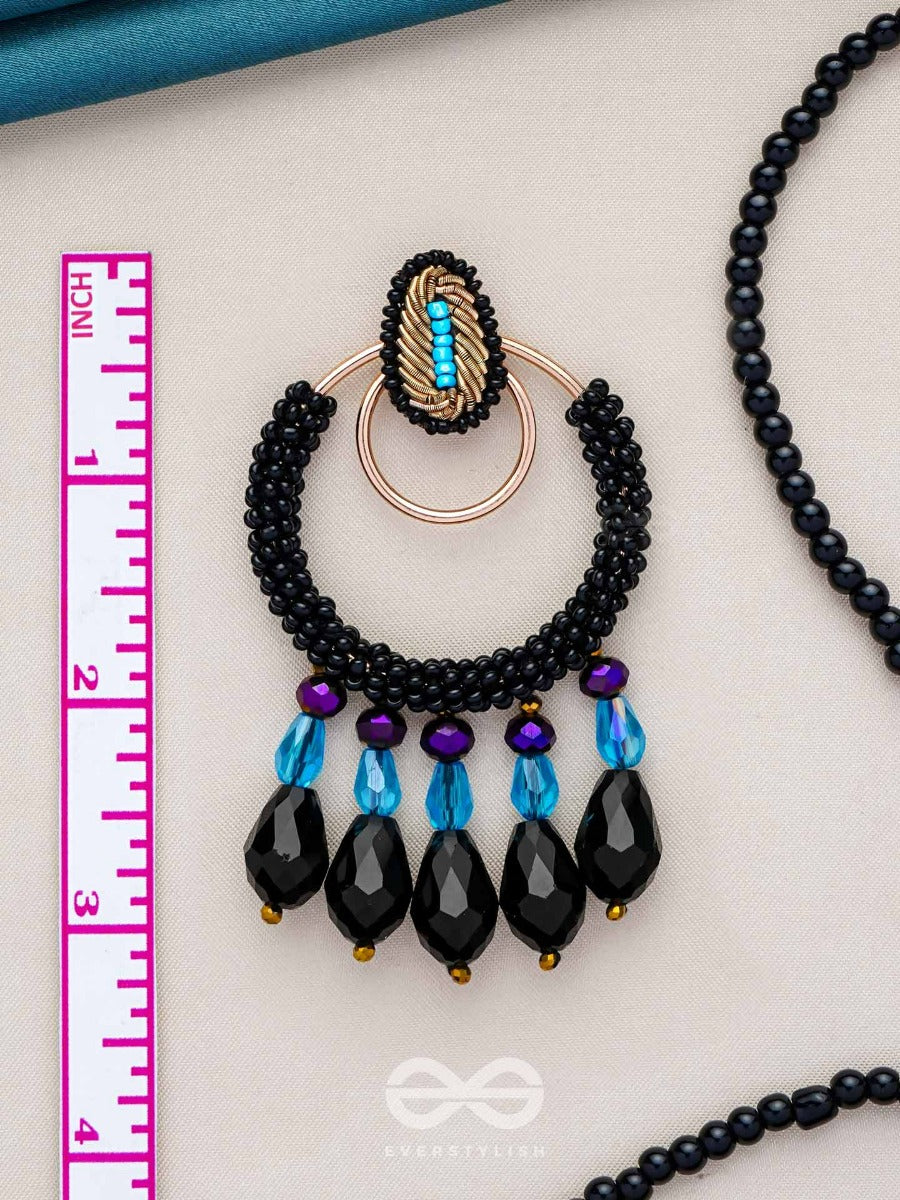 Abhineela - The Mysterious Night - Beads And Glass Drops Hand Embroidered Earrings