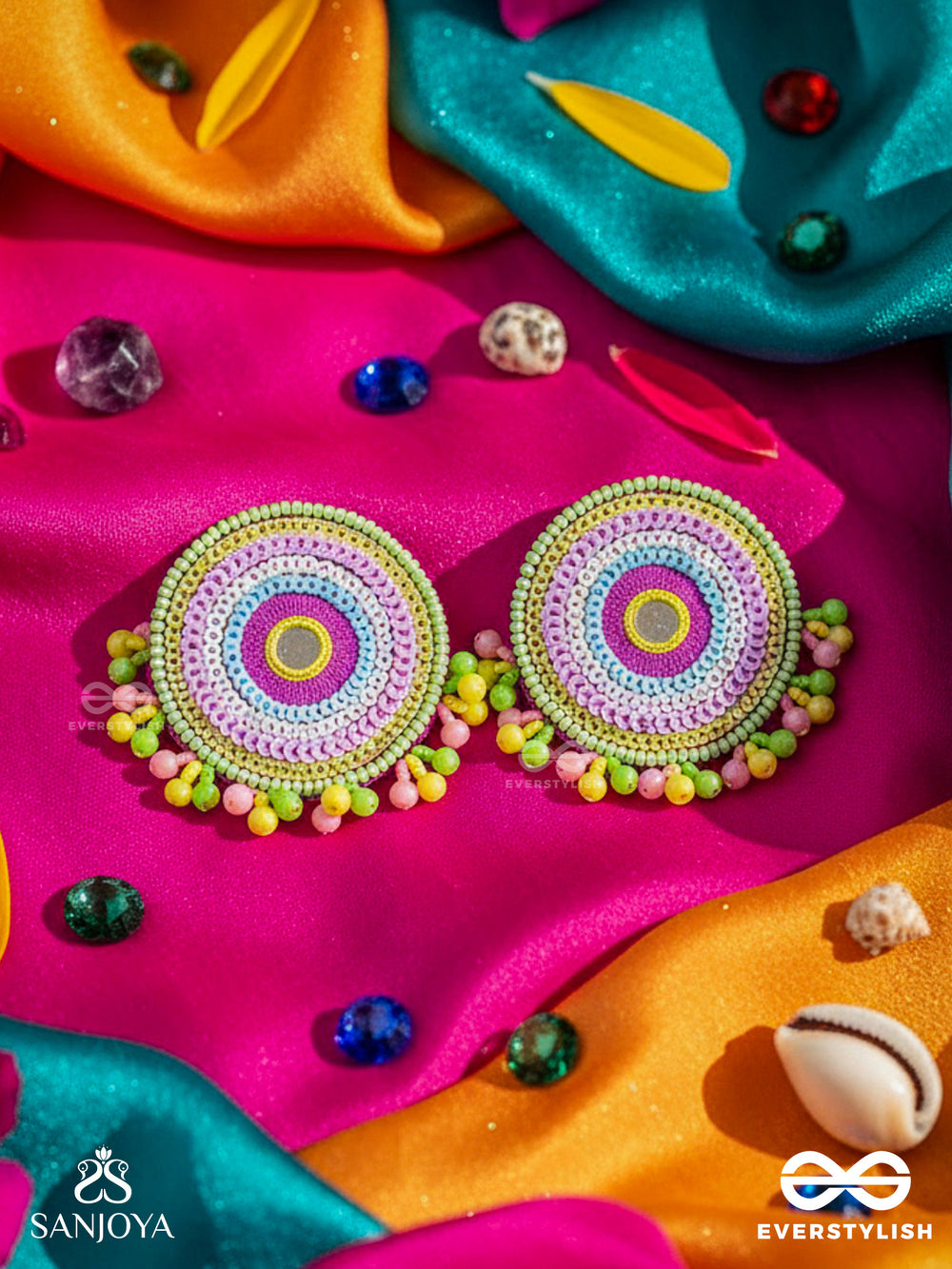 Dhriti- The Mythical Garden- Mirror, Resham And Sequins Embroidered Earrings