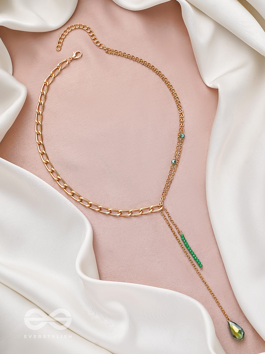 Drop In The Ocean- Golden Embellished Necklace With Anti-Tarnish Coating