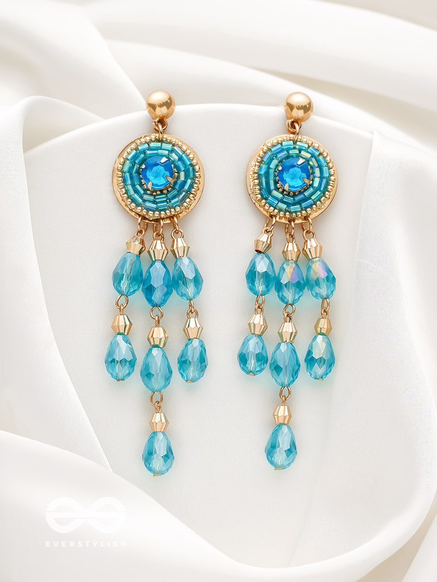 The Elixir Rain- Golden Embellished Earrings