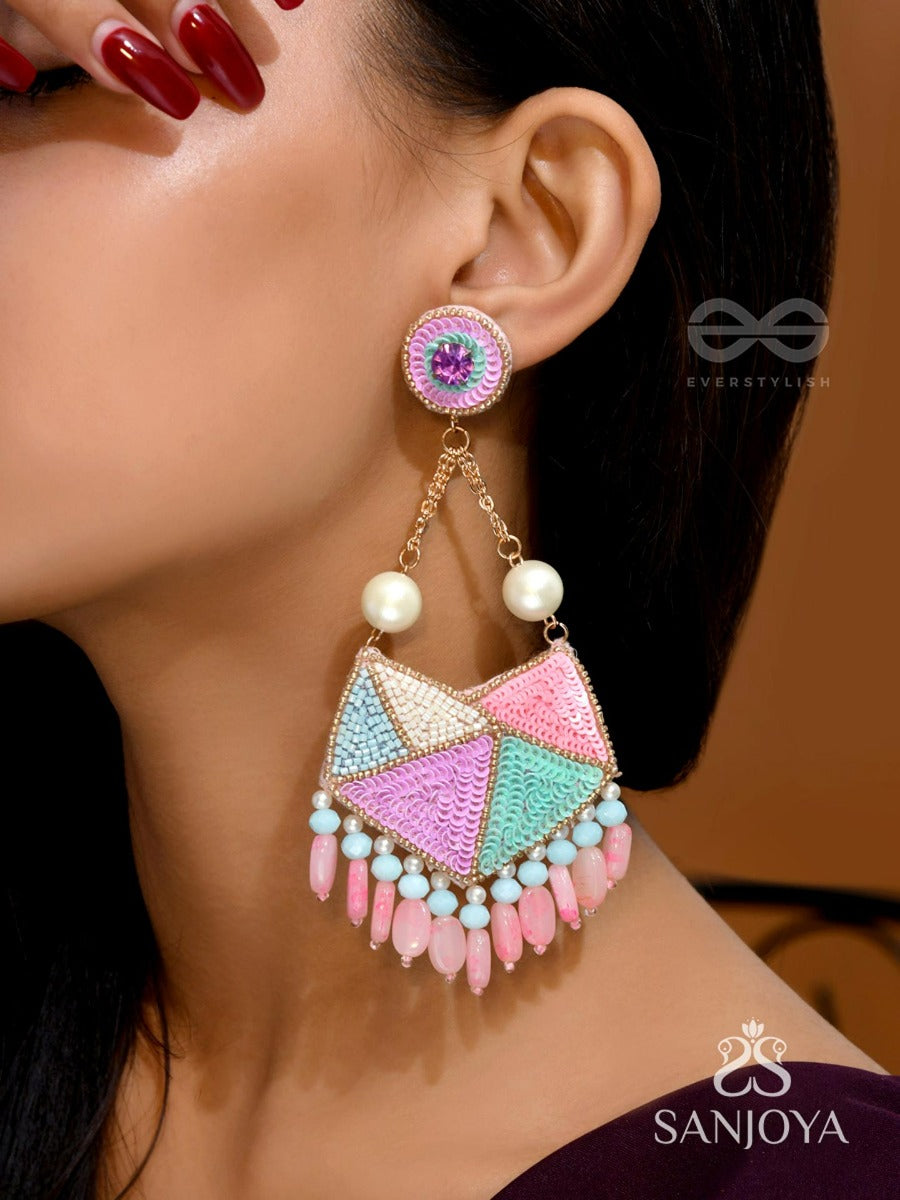 Ashmant - The Vibrant Meadow - Cutdana, Beads And Sequins Hand Embroidered Earrings