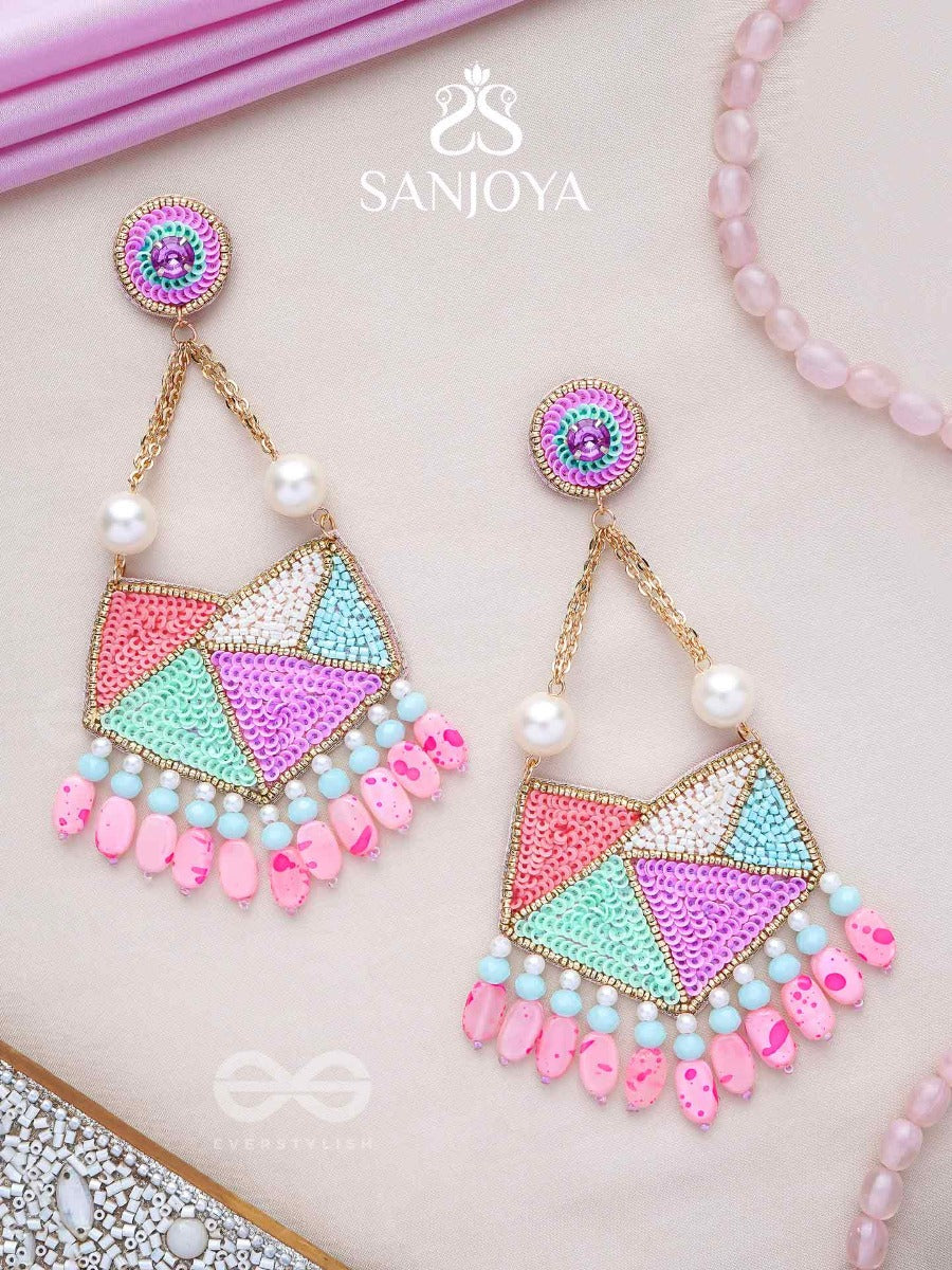 Ashmant - The Vibrant Meadow - Cutdana, Beads And Sequins Hand Embroidered Earrings