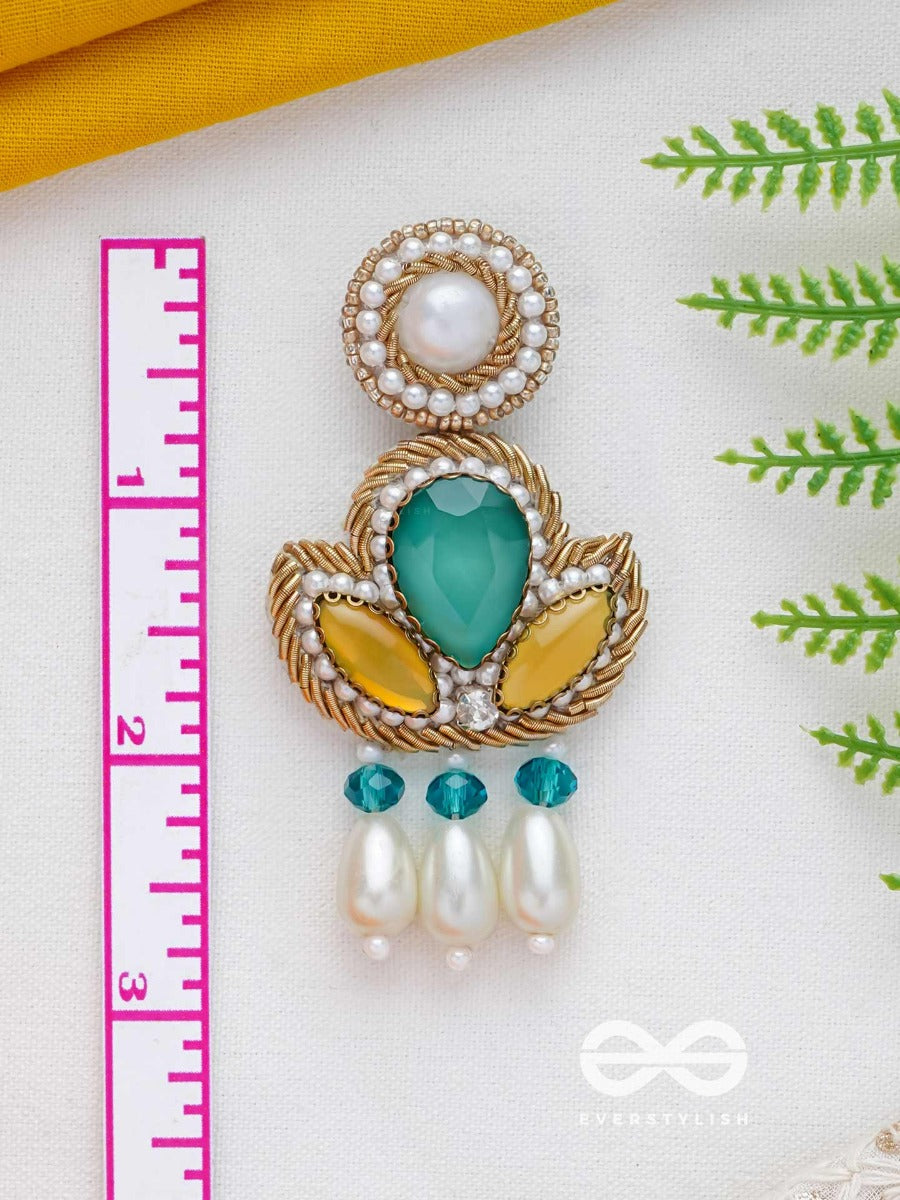 Abja- The Vibrant Lotus- Stones And Pearl Drops Embroidered Earrings