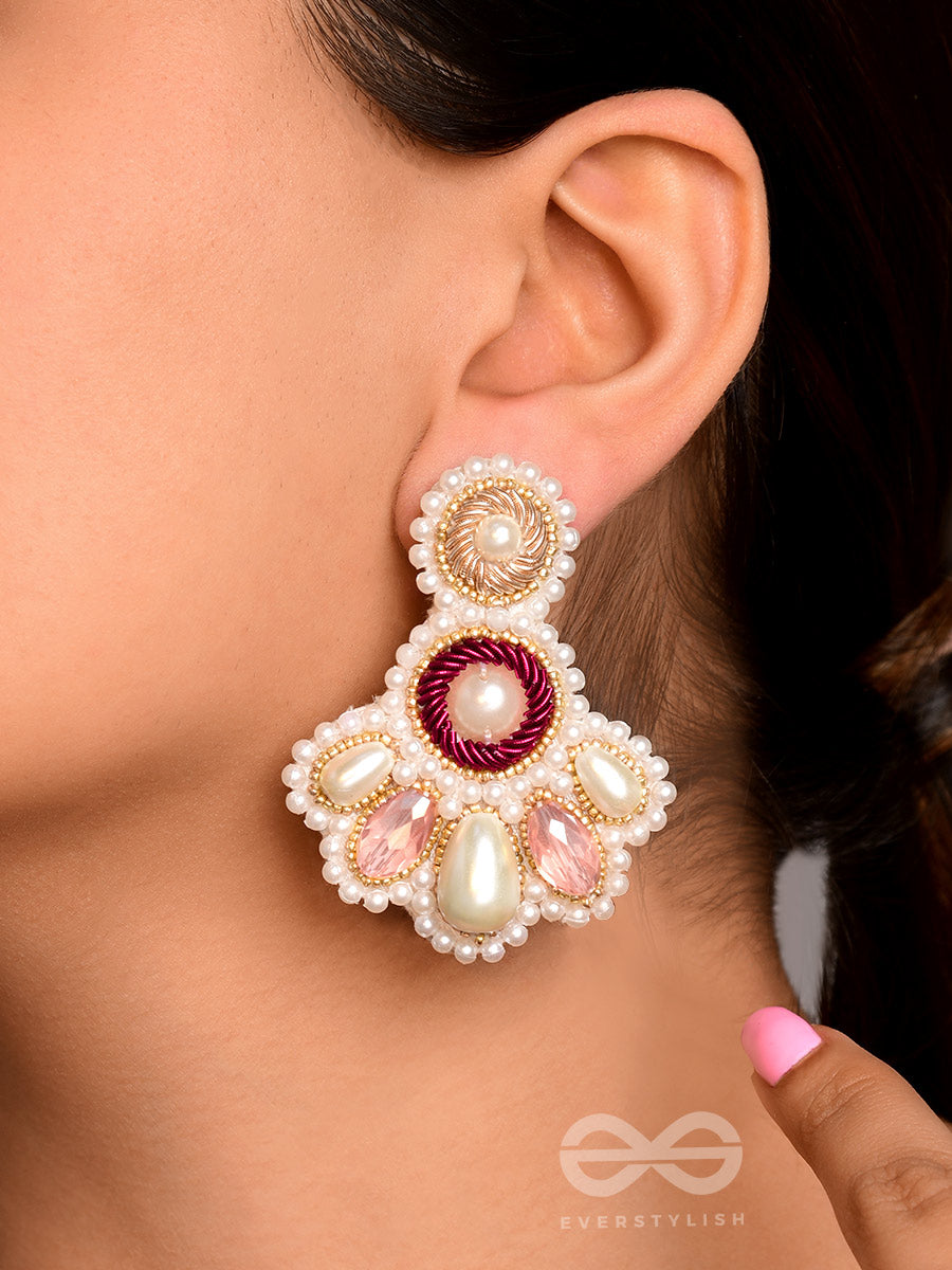 Aartava- The Blooming Flower- Pearl Drops And Glass Drops Embroidered Earrings