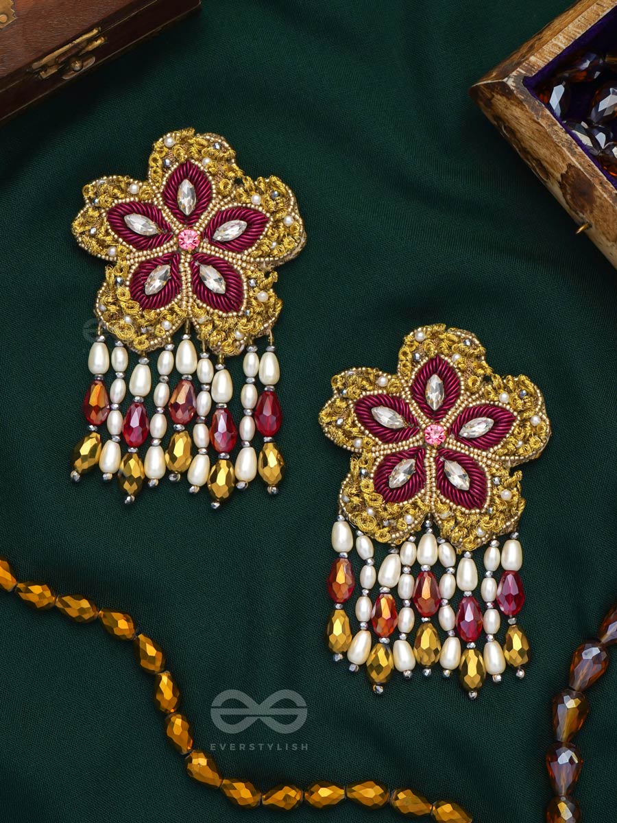 Samkrama- The Falling Stars- Stones And Beads Embroidered Earrings