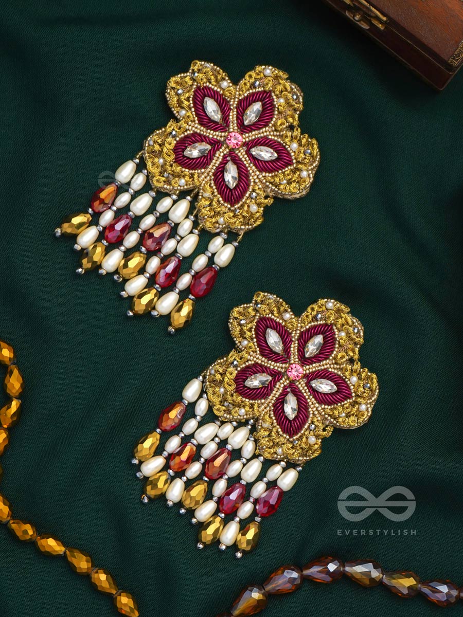 Samkrama- The Falling Stars- Stones And Beads Embroidered Earrings