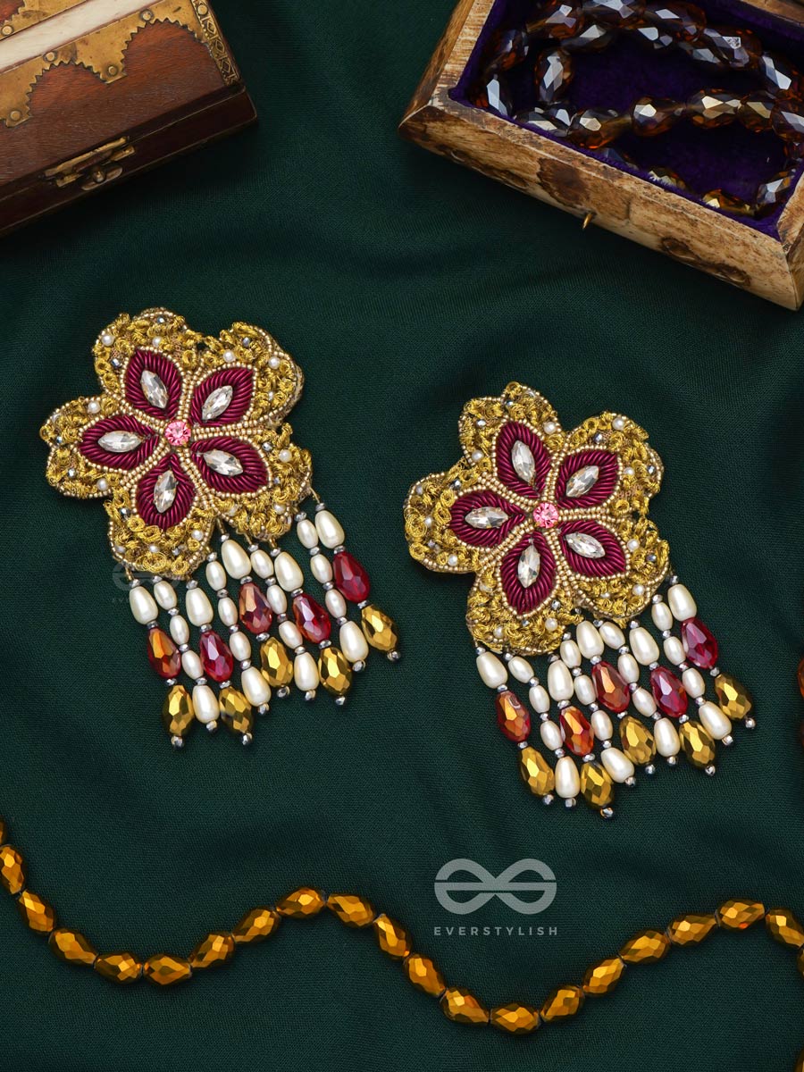 Samkrama- The Falling Stars- Stones And Beads Embroidered Earrings