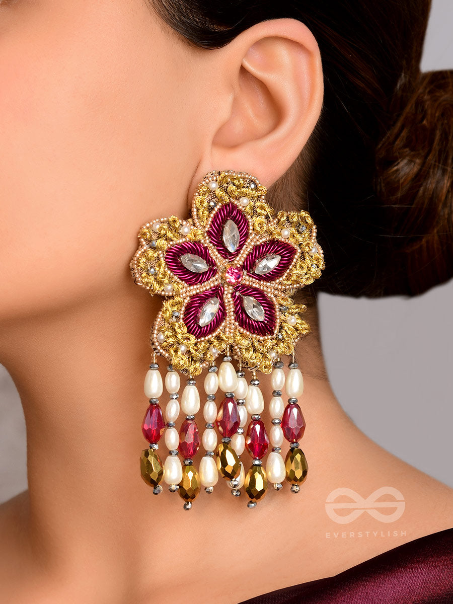 Samkrama- The Falling Stars- Stones And Beads Embroidered Earrings