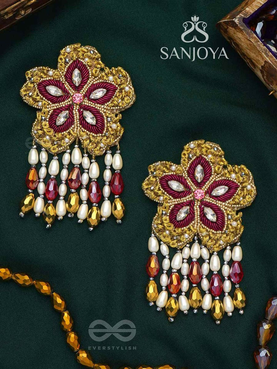 Samkrama- The Falling Stars- Stones And Beads Embroidered Earrings