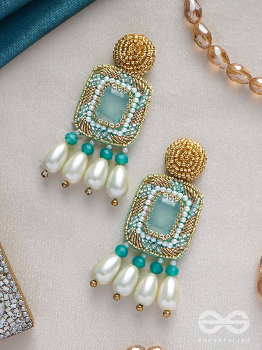 Mandara- The Lucent Mirror - Stones And Pearl Drops Embroidered Earrings