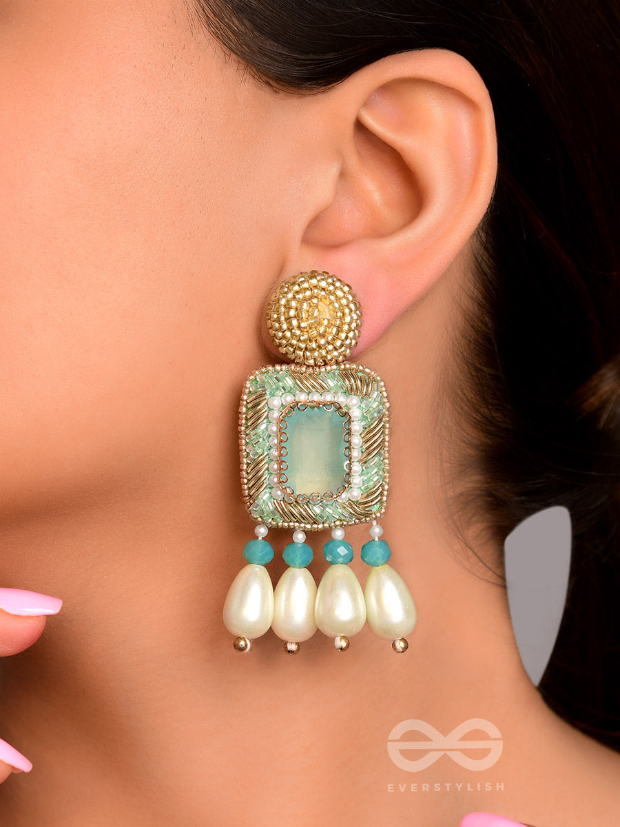 Mandara- The Lucent Mirror - Stones And Pearl Drops Embroidered Earrings