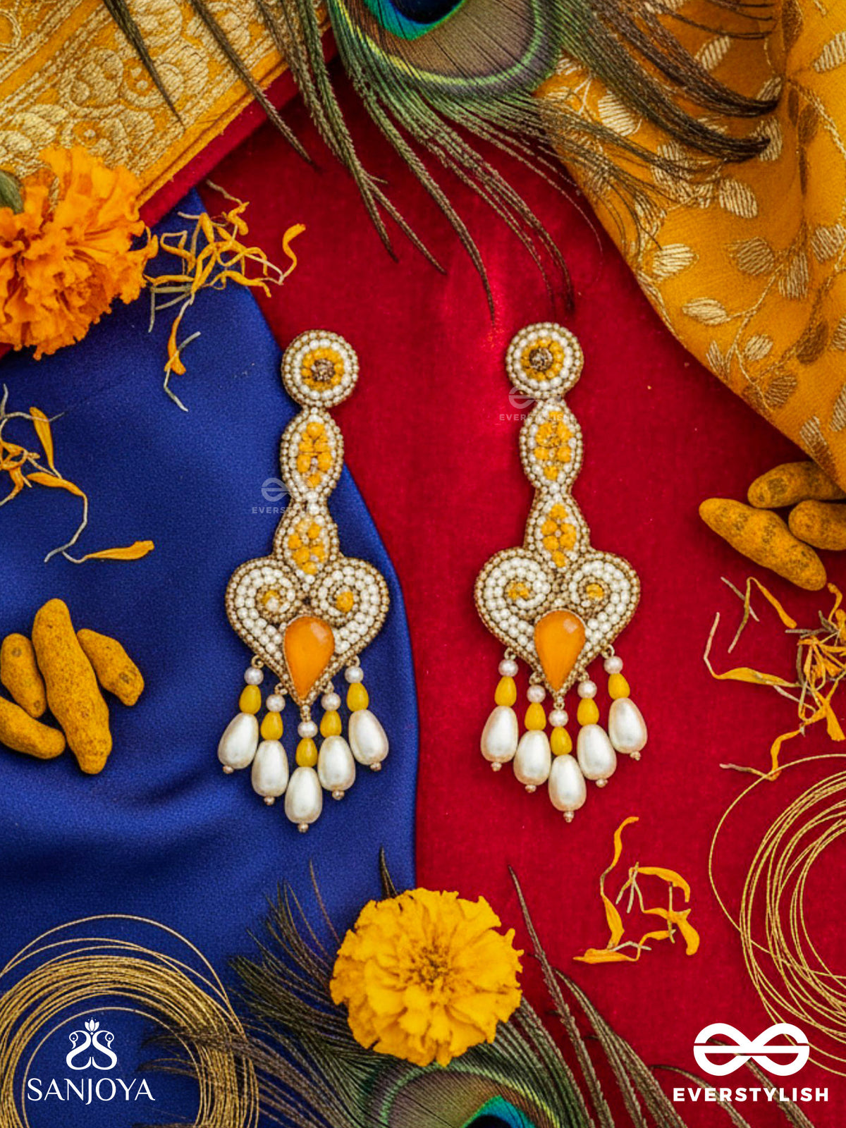 Aatapya- The Glorious Sunshine- Pearls And Stones Embroidered Earrings