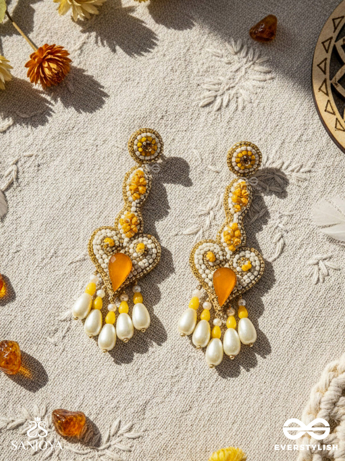 Aatapya- The Glorious Sunshine- Pearls And Stones Embroidered Earrings