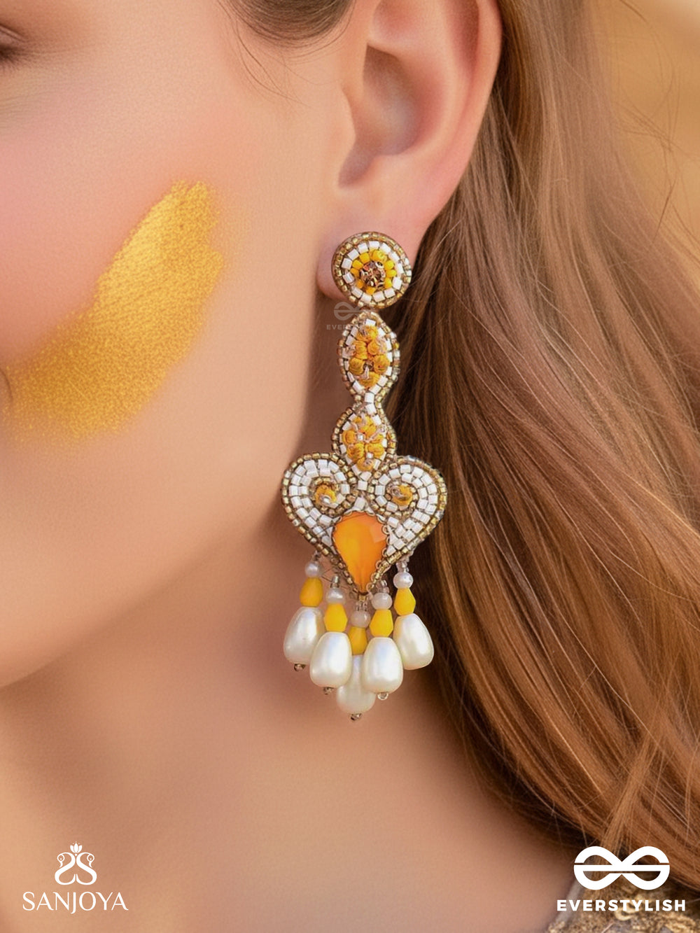 Aatapya- The Glorious Sunshine- Pearls And Stones Embroidered Earrings
