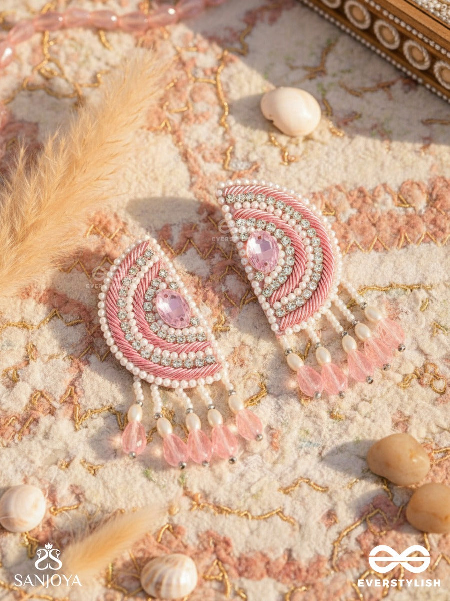 Suvana- The Pink Moon- Pearls And Stones Embroidered Earrings