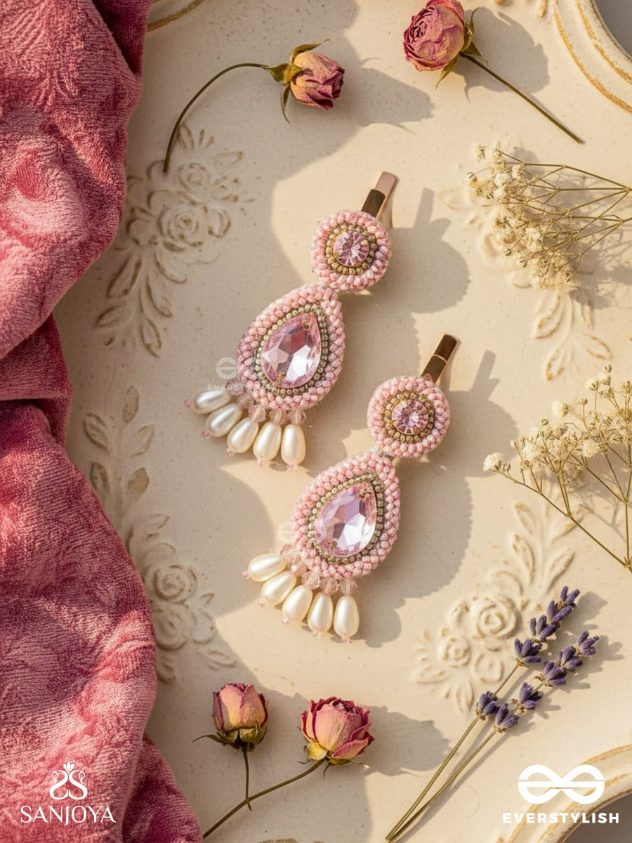 Aarakta- The Pink Beauty- Pearls And Stones Embroidered Hair Clips