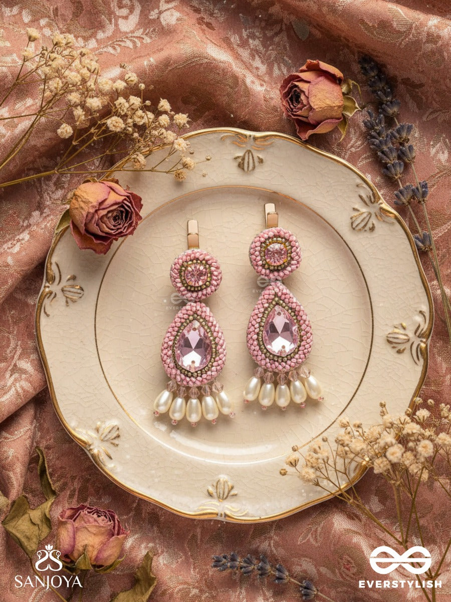 Aarakta- The Pink Beauty- Pearls And Stones Embroidered Hair Clips