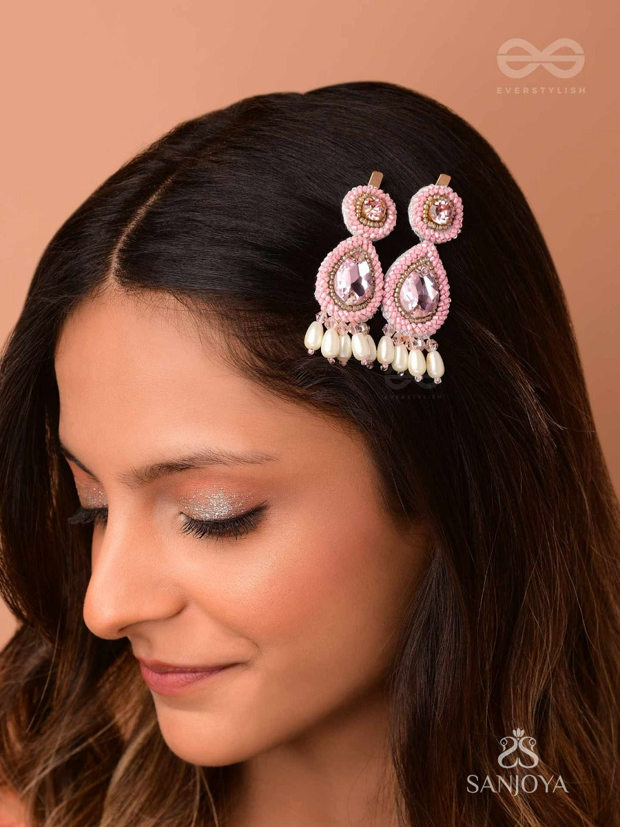 Aarakta- The Pink Beauty- Pearls And Stones Embroidered Hair Clips