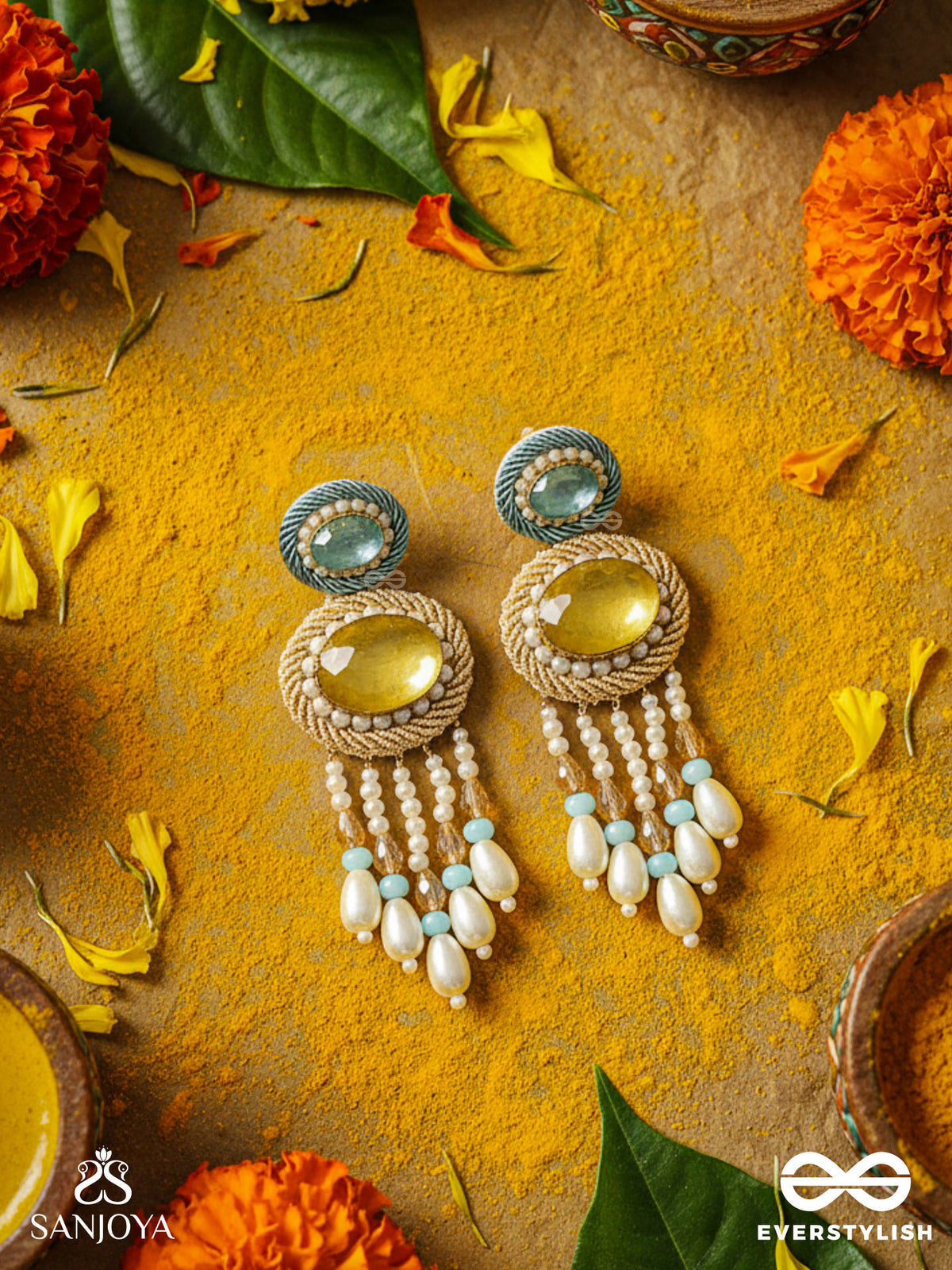 Ilvaka- The Celestial Enigma- Pearls And Stones Embroidered Earrings