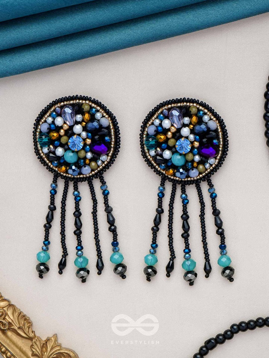 Velaam- The Sandy Beach- Stones And Glass Beads Embroidered Earrings