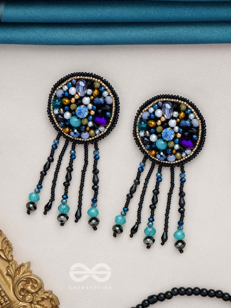 Velaam- The Sandy Beach- Stones And Glass Beads Embroidered Earrings