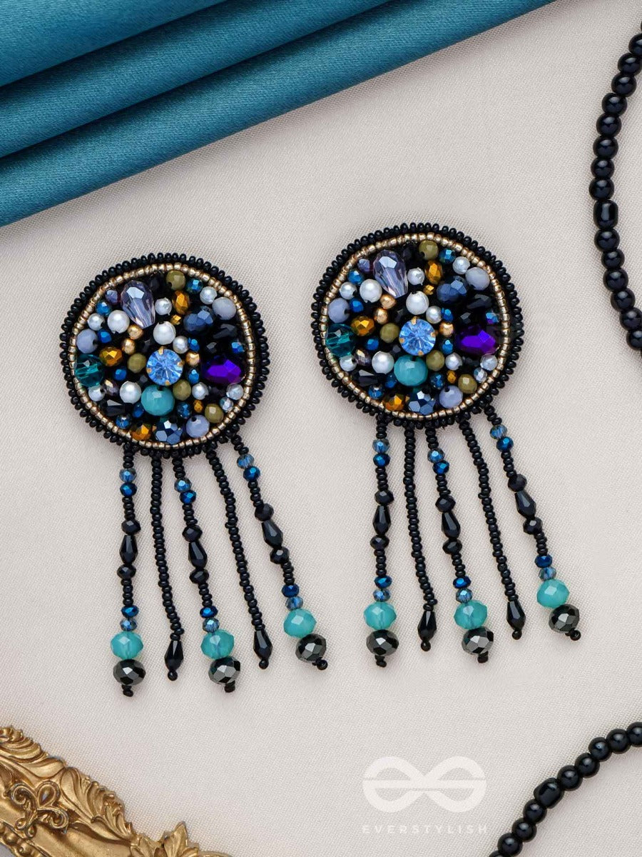 Velaam- The Sandy Beach- Stones And Glass Beads Embroidered Earrings
