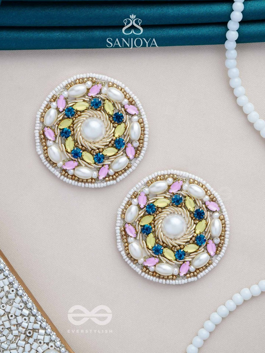 Bhanemi- The Circle Of Light- Pearls And Stones Embroidered Earrings