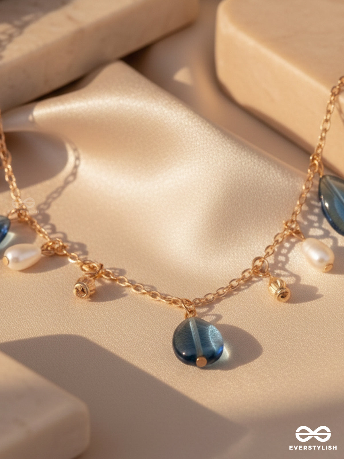 The Jade Oysters- Golden Embellished Necklace With Anti-Tarnish Coating