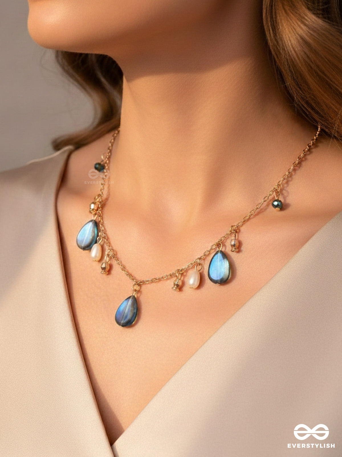 The Jade Oysters- Golden Embellished Necklace With Anti-Tarnish Coating