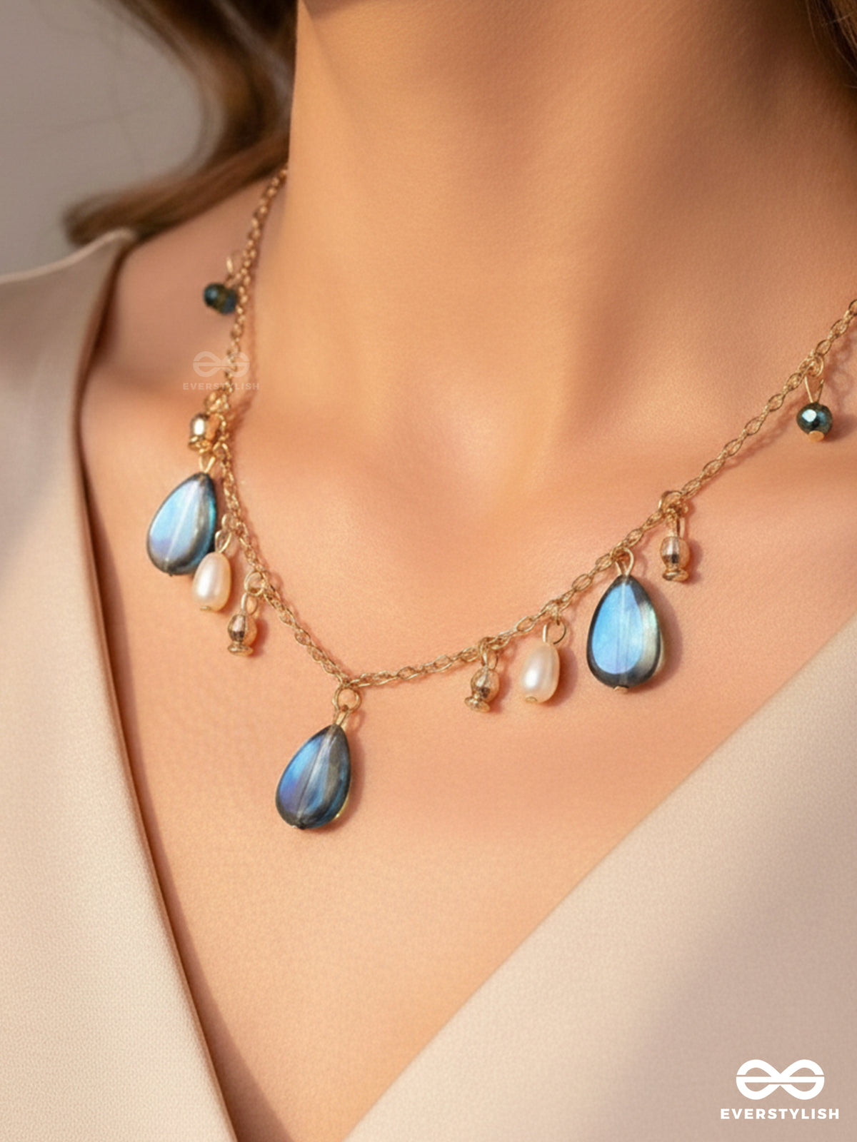 The Jade Oysters- Golden Embellished Necklace With Anti-Tarnish Coating