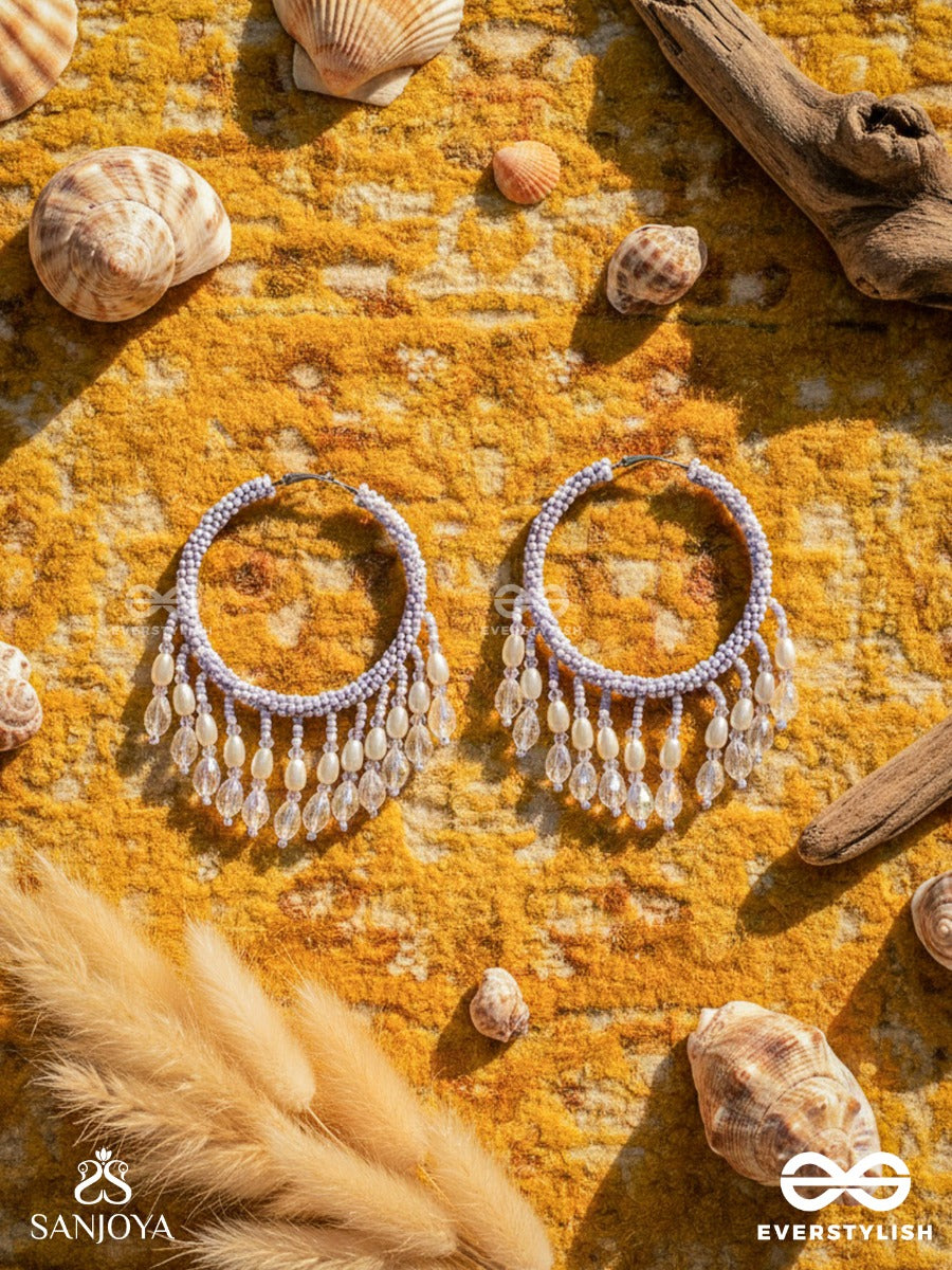 Paridhaav- The Circular Stream- Pearls And Glass Beads Embroidered Hoop Earrings