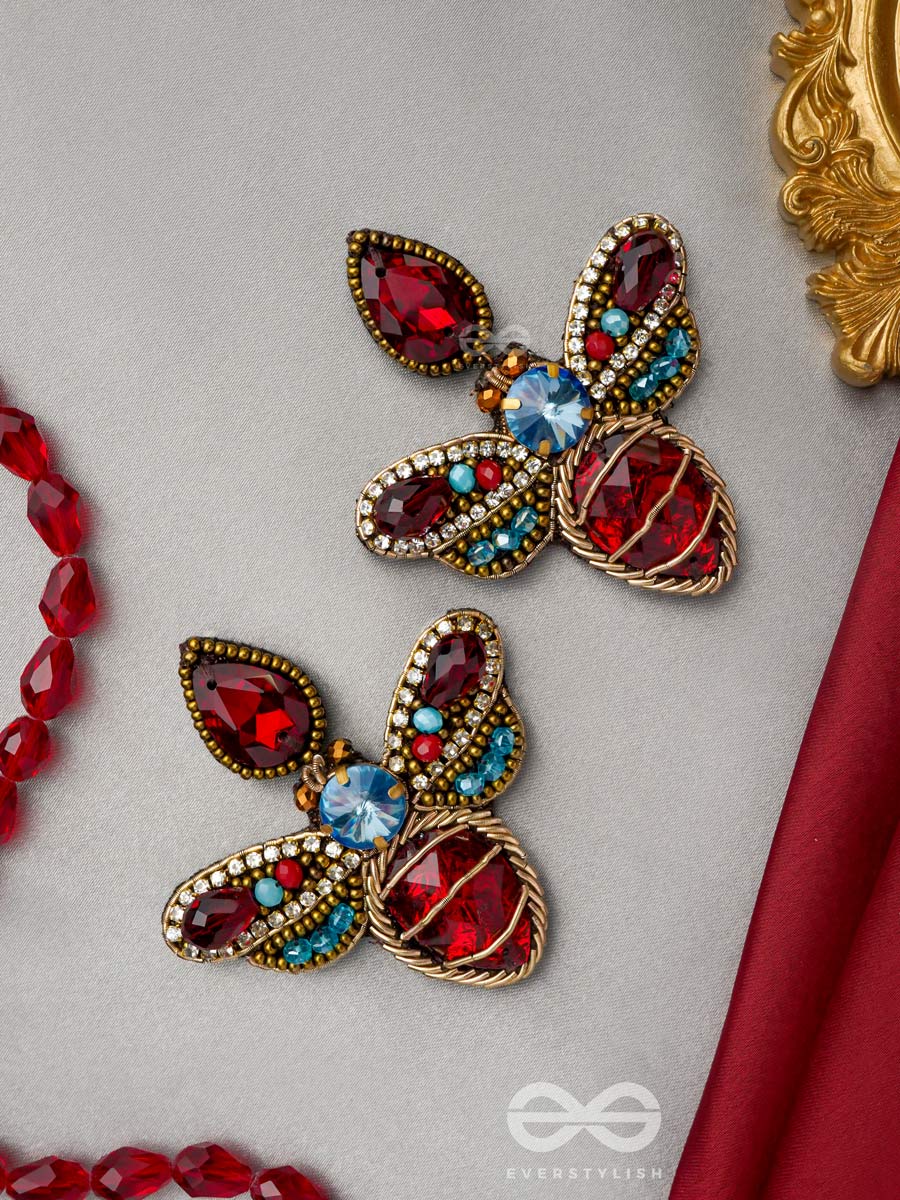 Prabhakita- The Dazzling Firefly- Stones And Glass Beads Embroidered Statement Earrings