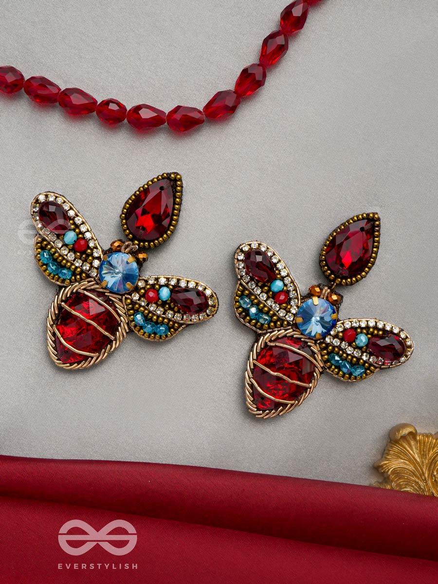 Prabhakita- The Dazzling Firefly- Stones And Glass Beads Embroidered Statement Earrings