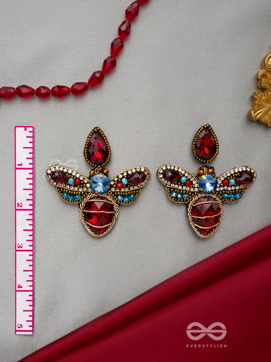 Prabhakita- The Dazzling Firefly- Stones And Glass Beads Embroidered Statement Earrings