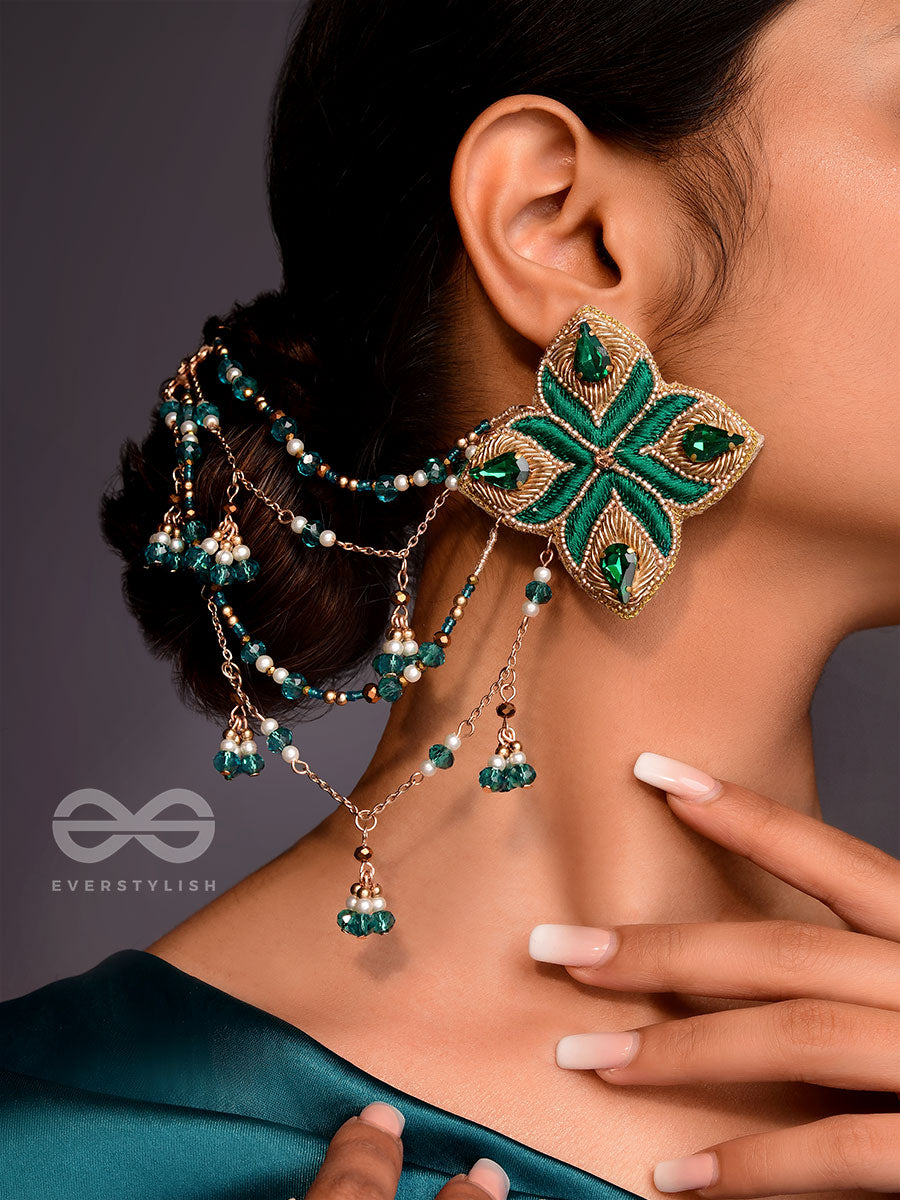 Vapraa - The Spring Garden - Beads, Stones And Resham Hand Embroidered Chain Earrings