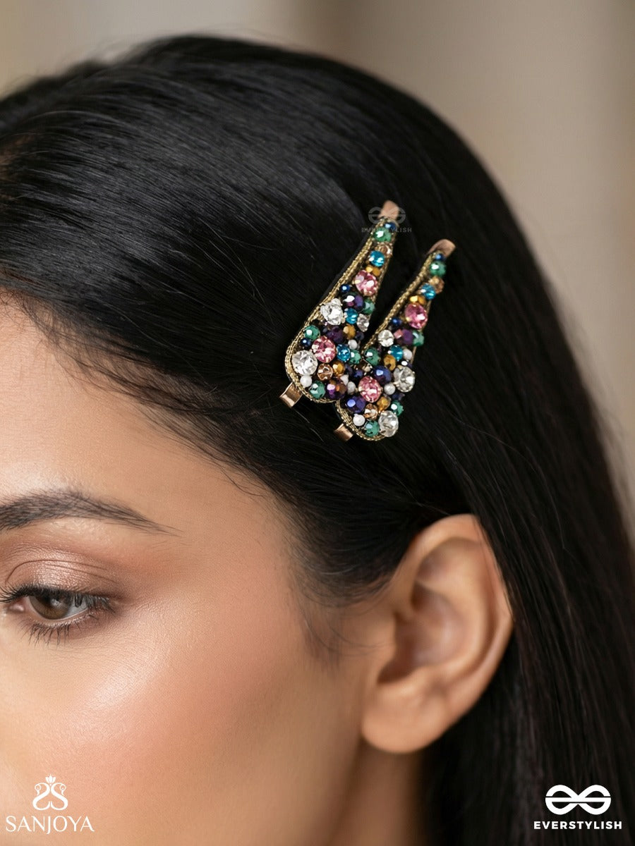 Vasnya- Exquisitely Precious- Stones, Glass Beads And Zari Embroidered Hair Clips