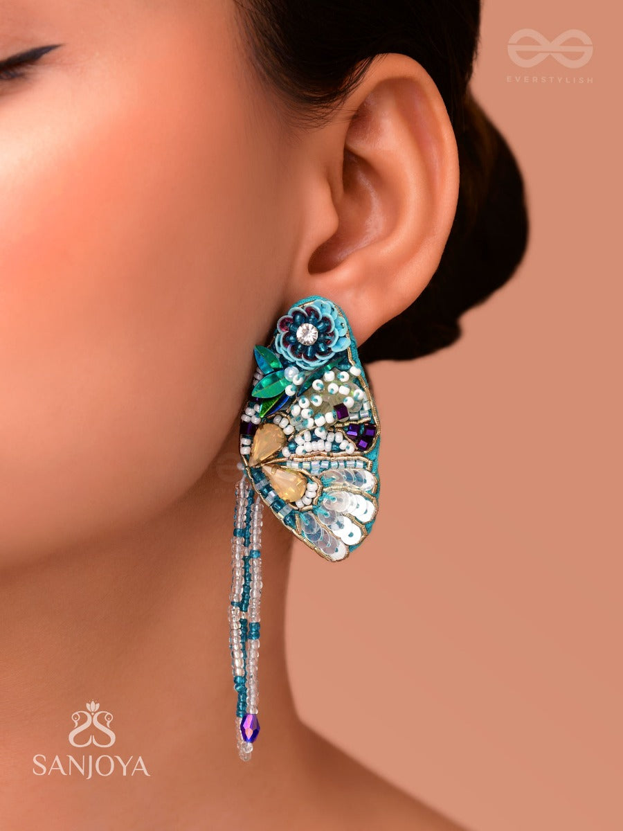 Chelashka- The Magnificent Moth- Stones, Sequins And Beads Embroidered Statement Earrings