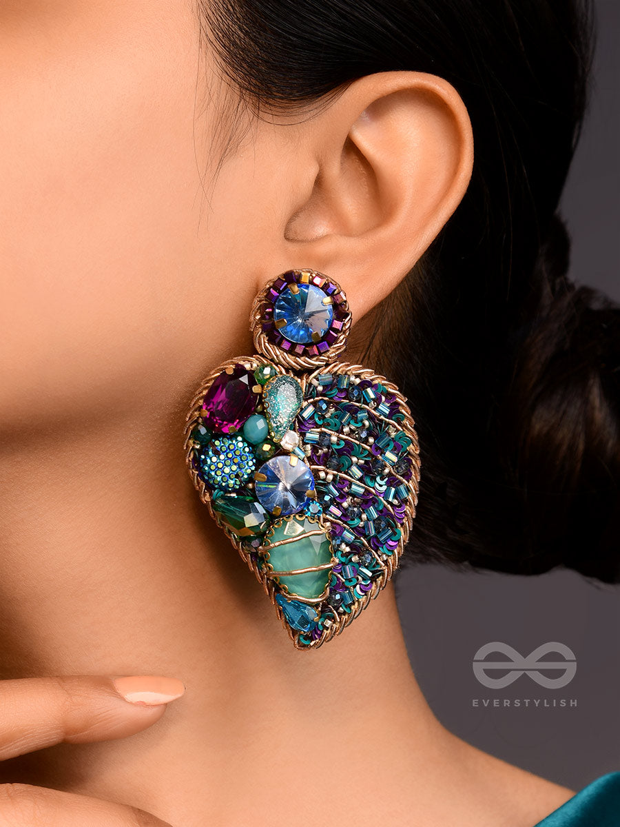 Samvartika- The Lotus Leaf- Stones, Sequins And Beads Embroidered Statement Earrings