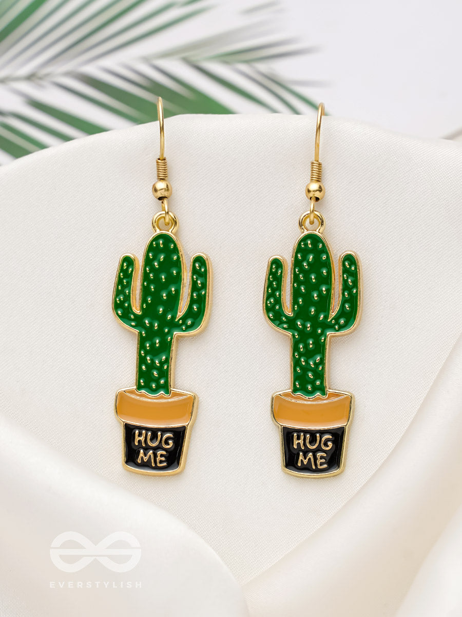 The Desert's Rose- Golden Cactus Enamelled Earrings