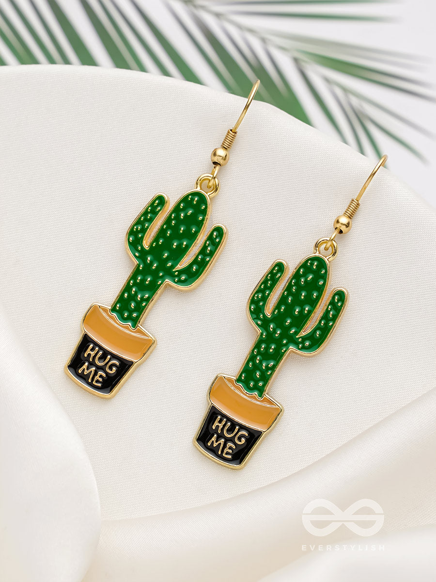 The Desert's Rose- Golden Cactus Enamelled Earrings