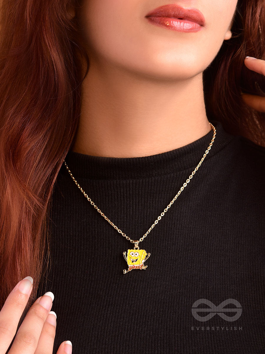 The Sprinting Spongebob- Golden Embellished Necklace With Anti-Tarnish Coating