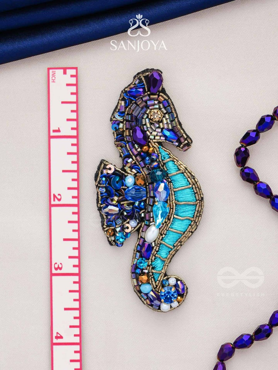 Ashwameen- The Splendid Seahorse- Stones, Sequins And Beads Embroidered Statement Earrings