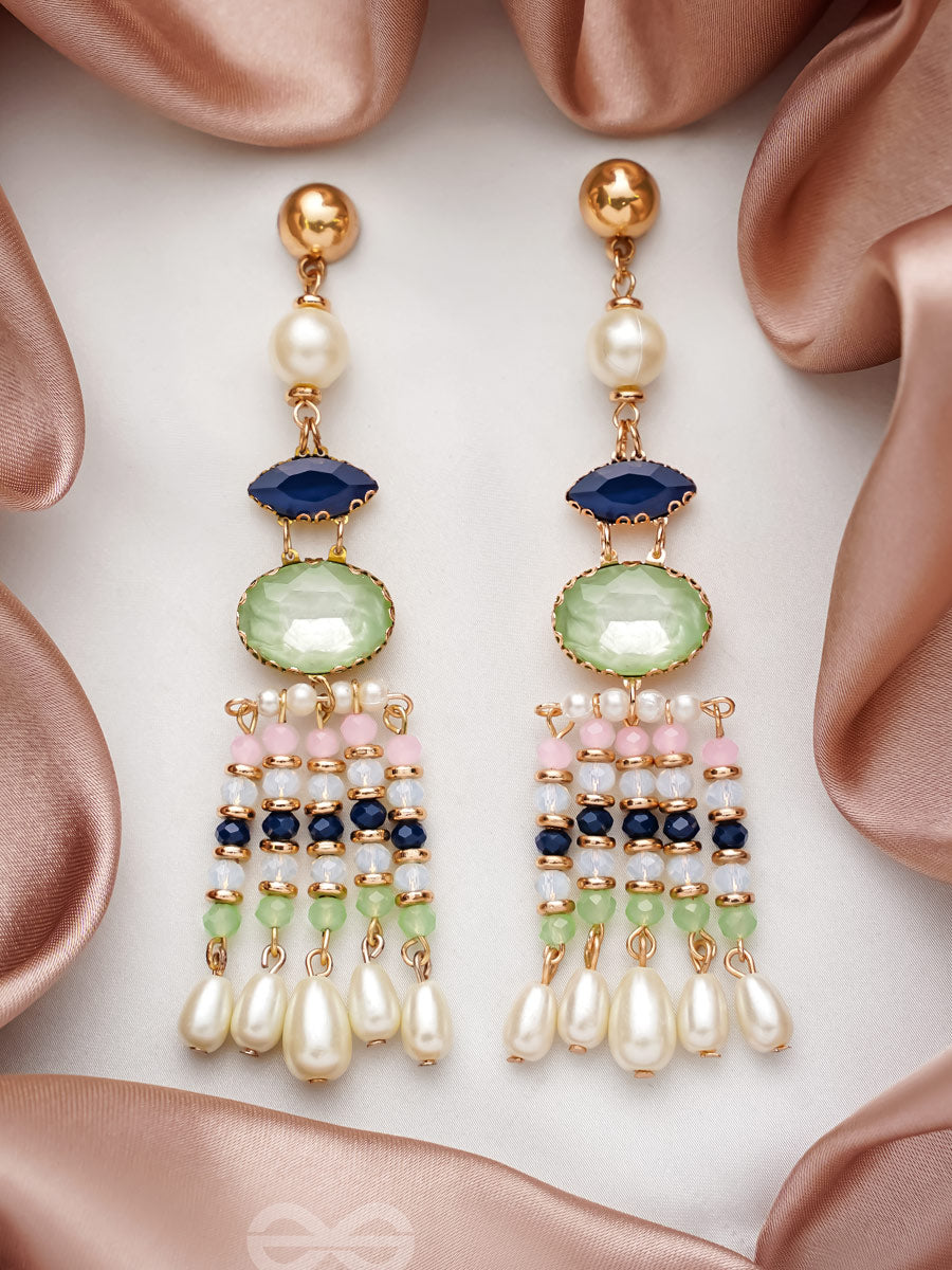 The Emerald Wave- Golden Embellished Earrings