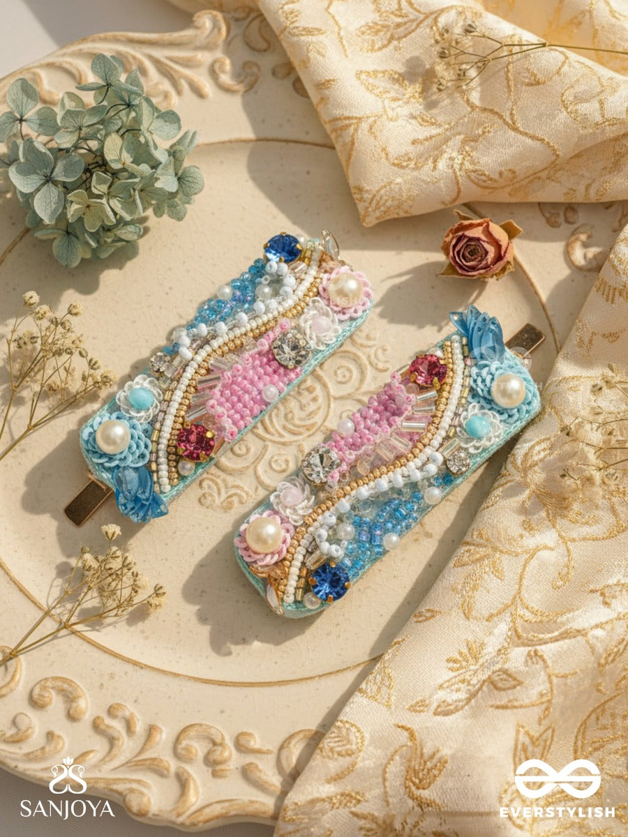 Velaam- Sea And Beach- Stones, Sequins And Beads Embroidered Hair Clips