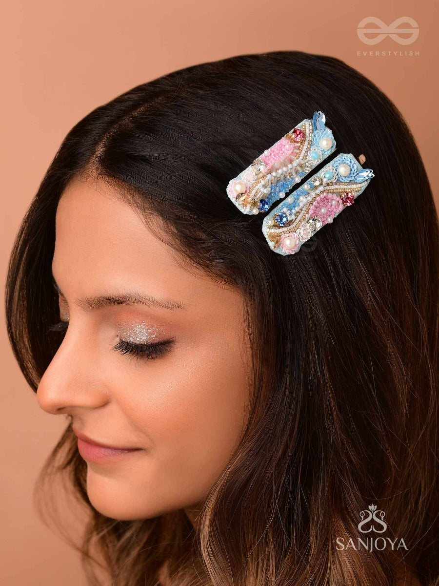 Velaam- Sea And Beach- Stones, Sequins And Beads Embroidered Hair Clips