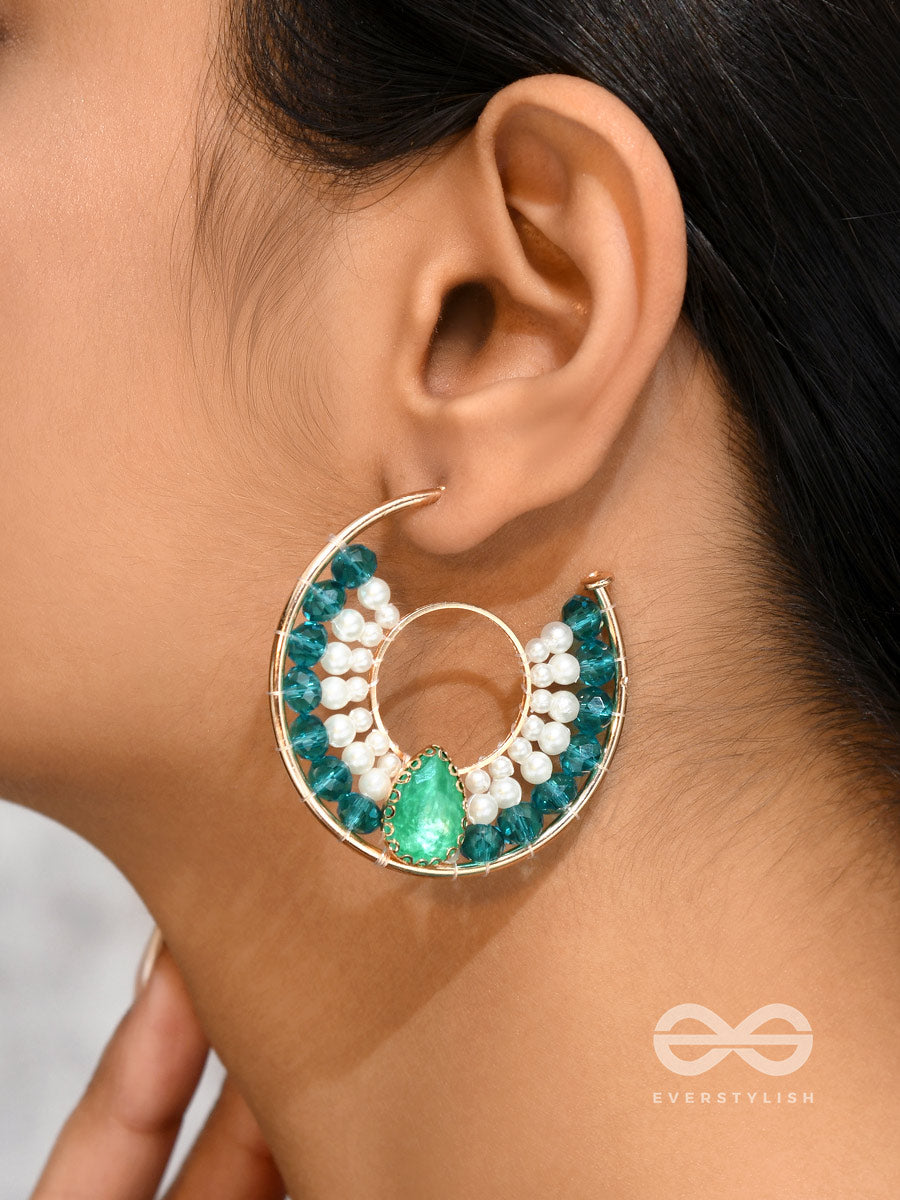 The Circle Of Illumination- Golden Embellished Pearl Hoop Earrings