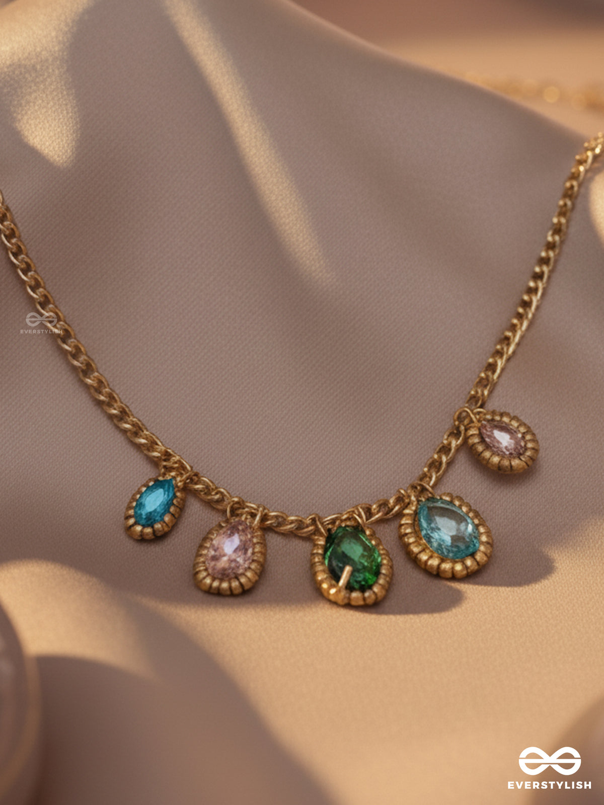 The Shining Stars- Golden Embellished Necklace With Anti-Tarnish Coating